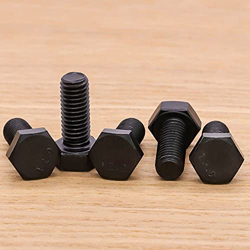 Image of M12-1.75 x 35mm Hex Bolts, High-Strength Metric Class 12.9 Steel Hex Head Screws for Valves Pumps Motors Automotive Suspension Systems, Black Oxide, Full Thread, 10-Pack