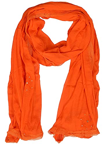 Image of YOUTHQUAKE Flower Embroidered Diamond Work Chiffon Dupatta for Womens & Girls With 4 Side Lace