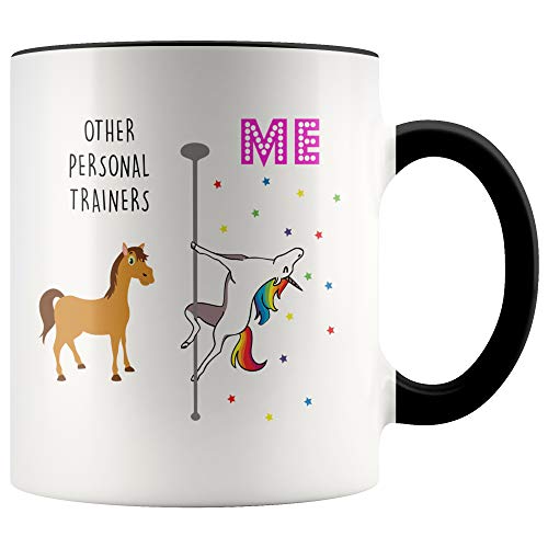 YouNique Designs Personal Trainer Mug, 11 Ounces, Unicorn Mug, Fitness Instructor Coffee Mug, Athletic Trainer Cup for Men and Women (Black Handle)