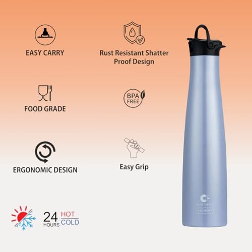 Image of Clay Craft Vacbott Vega Double Walled|18 Hours Hot and 24 Hours Cold Water Bottle Vacuum Insulated|Flask Bottle 650ml|2 Pcs|Home|Kitchen|Hiking|Travel Bottle|BIS Certified|1Year Limited Warranty
