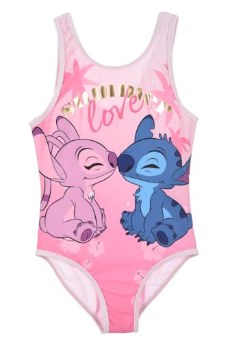 Disney Stitch Bañador para Niña, Diseño Stitch y Angel Bañador de Una Pieza, Bañador de Natación Infantil, Talla 6 Años, Rosa