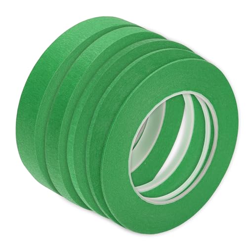 Image of Motoforti Universal Painters Tape Masking Master Tape 0.15cm /0.3cm /0.6cm /1.2cm /1.9cm x 55m Easy Removal Crepe Paper Green 5 Pcs