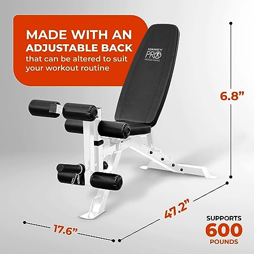 Marcy Powder-Coated Steel Multipurpose Adjustable Full Body Strength Training Weight Bench For Home Gyms With Caster Wheels, White #TOP5