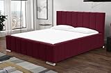 SENTO TRADE Polsterbett 140x200 cm mit Matratze, Bettkasten und Lattenrost, Doppelbett mit gepolstertem Kopfteil, Sweet (rot)