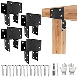 ITEVE.GD Post Cap Tie Bracket,Heavy Duty Wood Beam Support Bracket.Black T-Shape Pegola Braacket for Gazebos,Patio Decks,and Porches Wood Post to 4x4 or 4x6 Lumber - 4Pack