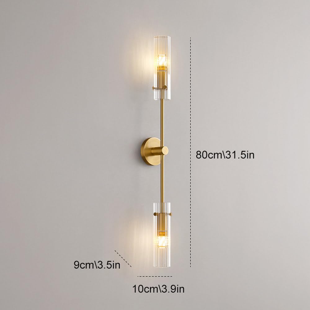 Applique da Parete a 2 luci, Moderne luci da toeletta in Ottone Spazzolato con Paralume in Vetro, Applique da Parete Vintage per Interni, apparecchio di Illuminazione da Parete cablato su e Giù p