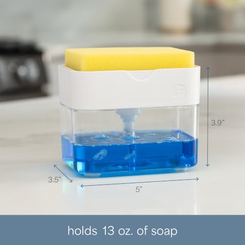 Image of S&T INC. Dish Soap Dispenser and Sponge Holder, Matte White