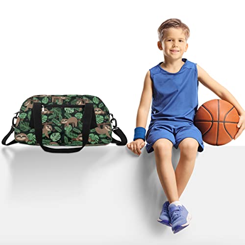 Sloth Tropical Leaves Kids Duffel Bag for Girls Boys Teens, Sloth Oil Painting Dance Bag Overnight Small Duffel Bag Carry On Weekend Sports Gym Travel Bag for School Practice Gymnastics Ballet2