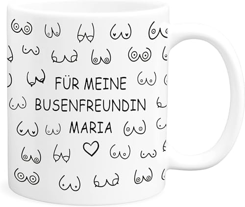 Busenfreundin Tasse Brüste personalisiert mit Namen Titten Boobs witziges Geschenk für beste Freundin Geburtstag Kaffeetasse aus Keramik 330 ml