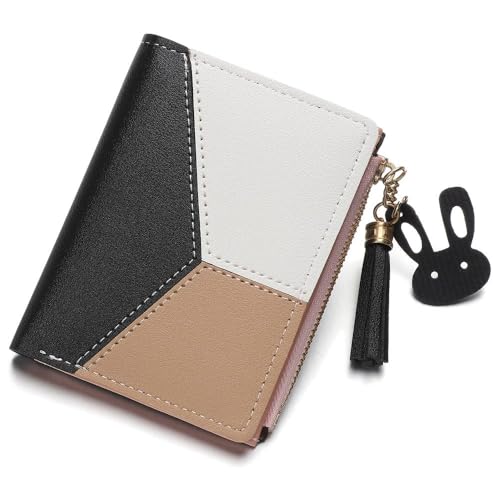 Compact Women's PU Leather Zip Wallet - Multi-Layer Card Organizer with Coin Pocket (Black)