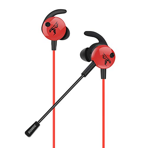 SOMIC G618 Gaming Earphone for Xbox one, PS4, PS5, USB Plug Earphone with Detachable Microphones (Red)