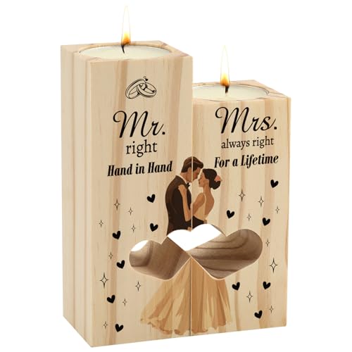 Wedding Gifts for Couple, CadeauJoie Double Heart Shaped Candle Holder Wedding Gifts for Bride and Groom, Personalised Gifts for Couple