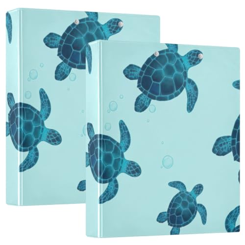 Classeur 3 anneaux de 3,8 cm motif tortues bleu sarcelle pour ranger vos documents