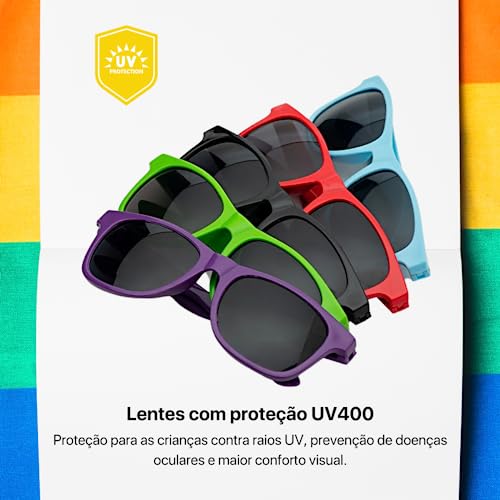 Kit 10 Óculos Escuro Infantil Kids New Wave Standard WF Quadrado Com Proteção UV Festa Balada Casame