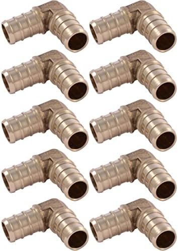 SharkBite 1/2 Inch Crimp 90 Degree Elbow, Pack of 10, Brass Plumbing Fitting, PEX Pipe, PE-RT, UC248LFA10