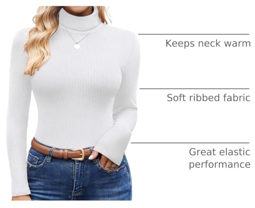 Image of Ekouaer Women's Turtleneck Shirts Ribbed Pullover Sweater Long Sleeves Tops Midweight Thermal Underwear Blouse