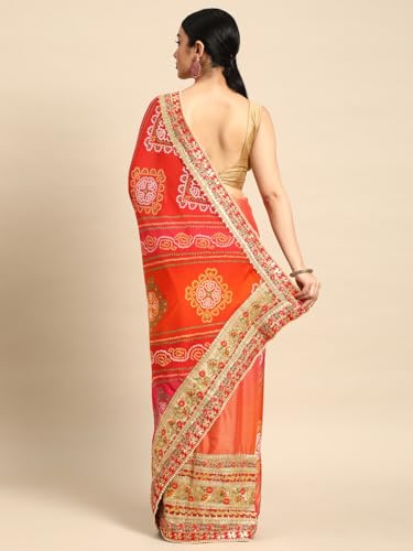 Image of Pandadi Saree Women's Elegance Chiffon Bandhani Saree with Heavy Lehenga Design