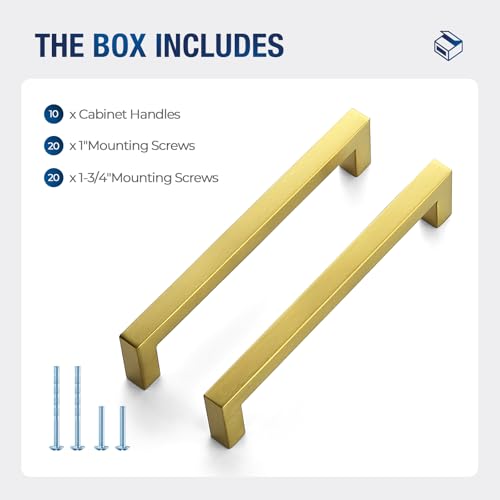 JOY DECOR Gold Cabinet Handles Square Cabinet Pulls, 6-1/4 Inch CC, 10 Pack by JOY DECOR - Used condition - Image 8