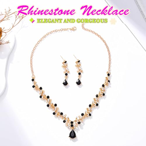 Sixexey Bridal Wedding Jewelry Set Gold Rhinestone Necklace Earrings Crystal Prom Jewelry Accessories for Women3