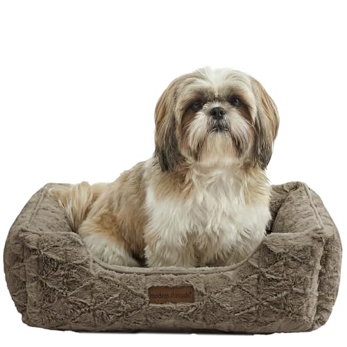 Image of Modern Threads Ultra Soft Plush Pet Bed for Small and Medium Dogs with Elegant Texture and Stylish Design, Removable Washable Cover, Brown, (24 inch L x 20 inch W x 8 inch Th)