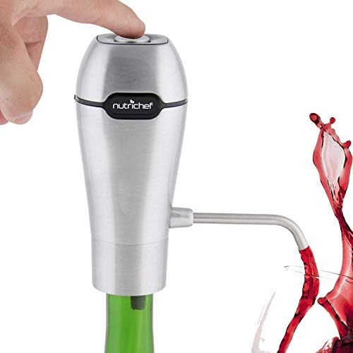 NutriChef Stainless Steel Electric Wine Aerator - Pocket and Travel Bottle Tap Aerating Dispenser Pump Set w/Rechargeable Battery, Accessories - Air Decanter Diffuser for Red, White Wine - NutriChef image 2