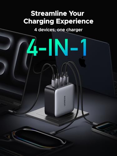Image of UGREEN Nexode 200W GaN USB C Wall Charger, 4-Port Foldable Compact Fast Type-C Power Adapter Compatible with MacBook Pro /Air, Dell XPS, HP 14, iPad, iPhone 17 /16 /15 Series, Galaxy S25 /S24, Pixel 10 /9
