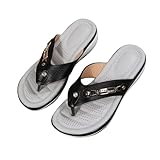 YosoliShop Sandalias ortopédicas separadoras de dedos para mujer, sandalias de moda con diamantes de imitación, para verano, piel sintética, con clip, plataforma de goma, zapatos de playa, Black, 41.5