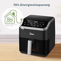 Midea Heißluftfritteuse 5L Fassungsvermögen, HeatXpress Technologie 90% weniger Öl, Energie- und Zeitersparnis mit 7 Voreinstellungen, Easy-View Fenster & Licht, Antihaft, Schwarz – Ansicht 8