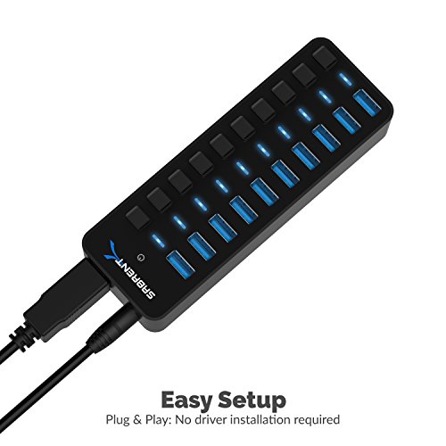 Sabrent 10 Port 60W Usb 3.0 Hub With Individual Power Switches And Leds Includes 60W 12V/5A Power Adapter (Hb-Bu10) #TOP2