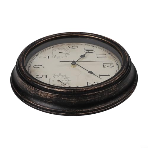 Orologio da parete da 30,5 cm con termometro e igrometro per giardino, resistente alle intemperie, orologio al quarzo con estetica vintage, funzionamento silenzioso, facile installazione (rame nero)