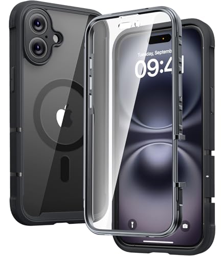 Image of Diaclara Magnetic Designed for iPhone 16 Plus Cases,[Full Camera Protection] Clear Bumper Compatible with MagSafe Built-in Screen Protector,Magnetic Black