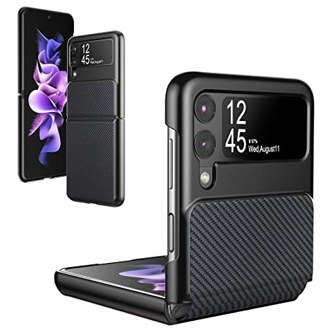 Foluu Case for Samsung Galaxy Z Flip 3, Z Flip 3 Case with Hinge Protection PU Leather + Hard PC Shell Ultra Thin Slim Durable Protective Case for Galaxy Z Flip 3 5G 2021 (Black) Cover