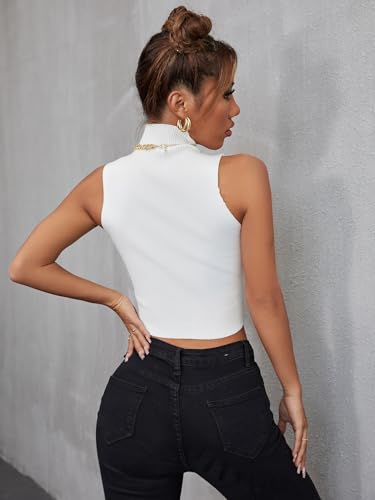 Verdusa Women's Crop Tops Old Money Clothes Sleeveless High Mock Neck Knit Fitted Basic Tank Top2