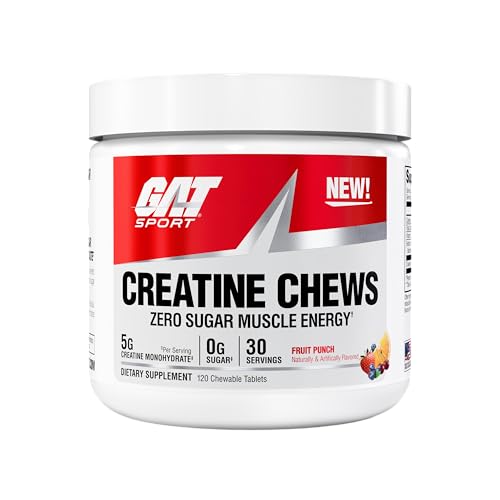 Image of GAT SPORT Creatine Chews, Zero Sugar, 5g Pure Creatine Monohydrate, 3rd Party Tested, Brain Health, Muscle, Strength, Anti-oxidant Support, for Men & Women, 30 Servings (Fruit Punch)