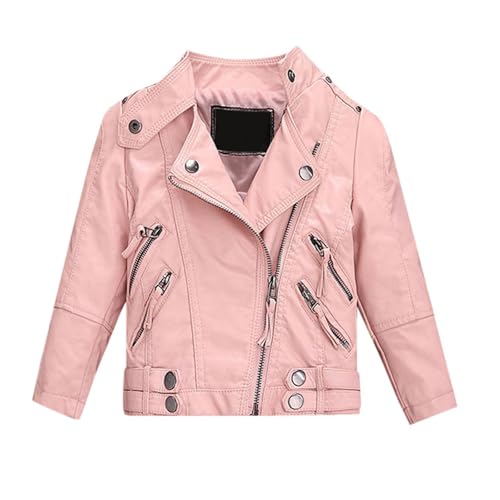 Veste de moto en cuir synthétique pour enfants et filles, Rose, 9-10 ans
