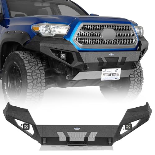 Hooke Road 3rd Gen Tacoma Grizzly Front Bumper for 2016-2023 Toyota Tacoma Full Width Off-Road Steel Bumper with Skid Plate D-ring Mounts & LED Lights