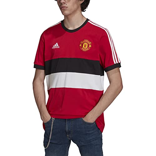 adidas Men's Manchester United 3 Stripes Tee (Real Red, Medium)