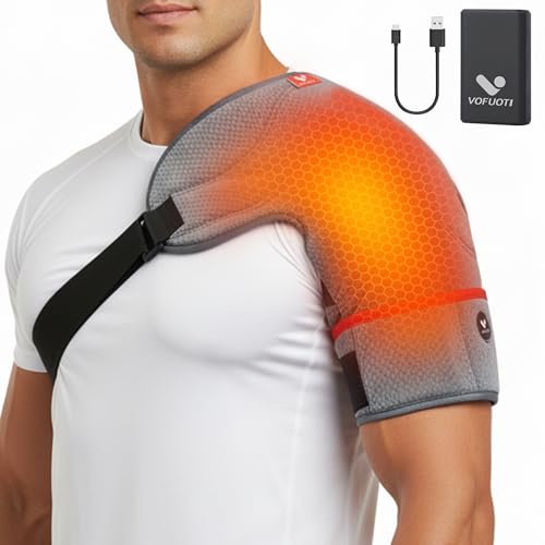 Vofuoti Shoulder Heating Pad, Portable Heated Shoulder Brace with Battery and 3 Heat Settings, Cordless Heated Shouldre Wrap Support for Men Women Gray