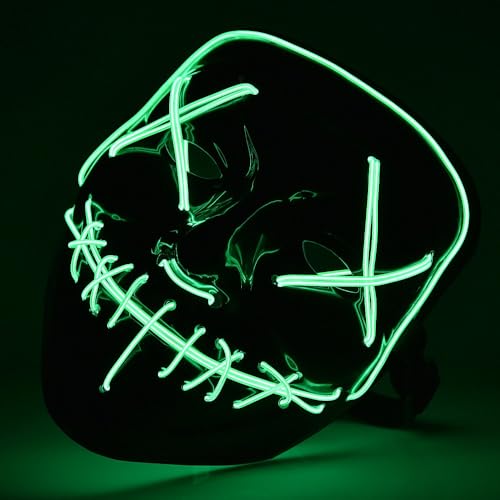 Image of Neon LED Light-Up Mask for Halloween, Rave & Bachelor Party | Glow in the Dark Face Mask | Perfect Costume Accessory