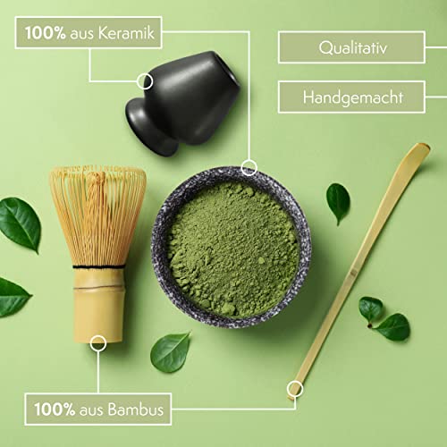 Miniatura 4 de Té Matcha Kit De Batidor De Matcha Y Cuchara De Bambú, Soporte De Batidor Y Cuenco De Cerámica - Juego De Regalo Para La Preparación Del Té Tradicional Japoné
