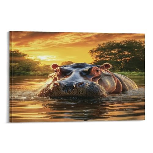 Toile hippopotame pour décoration murale chambre ou salon moderne