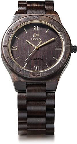 Relojes de madera para hombres con correa de cuarzo informal marrón 2