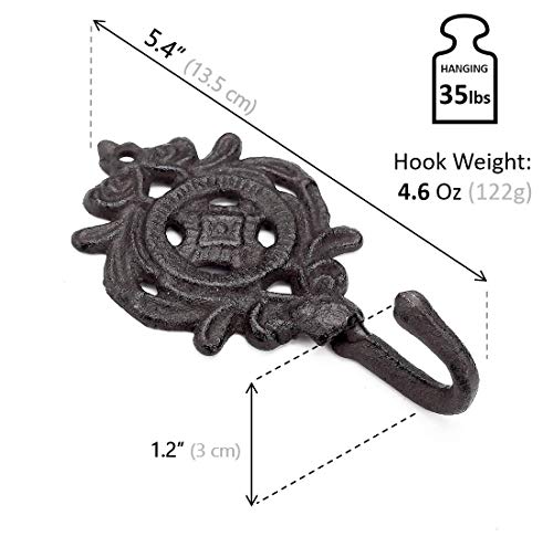 Ambipolar Indian Leaf Hook Antique Decorative Vintage Style Heavy Duty Wall Coat Hooks Pack Of 3 (Antique Black) #TOP2