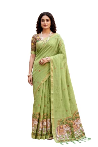 sangam prints Green Cotton Print Natural Woven Work Traditional Saree-picture-30