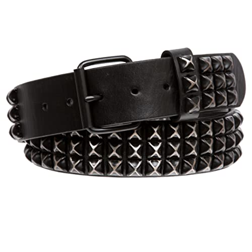 Snap On Oil Tanned Three Row Punk Rock Star Distressed Black Studded Full Grain Cowhide Leather Belt3