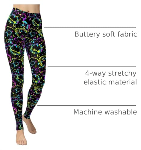 Image of sissycos Women's 80s Leggings Neon Artistic Splash Printed Buttery Soft Stretchy Pants