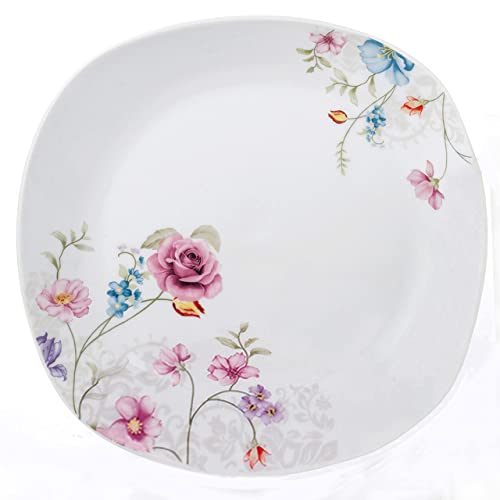 Stylish And Elegant 20 Pieces Porcelain Square Dinnerware Set Service For 4 People For Hosting Parties And Events - Small Floral Design #TOP2
