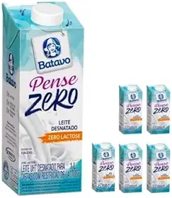 Batavo Pense Zero Leite UHT Desnatado Zero Lactose, 1 Litro, Caixa com 6 Unidades