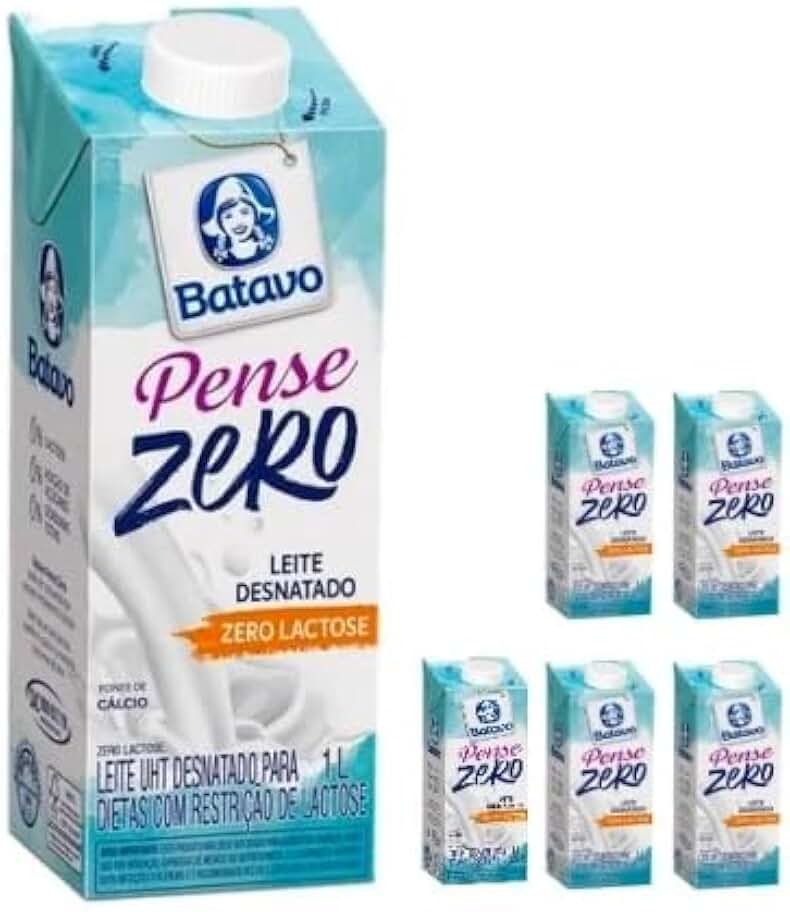 Batavo Pense Zero Leite UHT Desnatado Zero Lactose, 1 Litro, Caixa com 6 Unidades