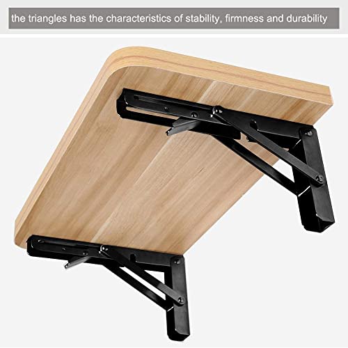 Image of L Angle Bracket 40cm Heavy Duty Foldable Wall Mounted Shelf Bracket Set with Release Arm Mechanism - Black Metal Support Brackets for Wooden Board (8 Inch)